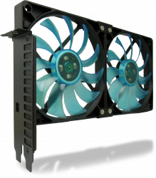 PCI Slot Fan Holder with two slim 120mm UV Blue Fans